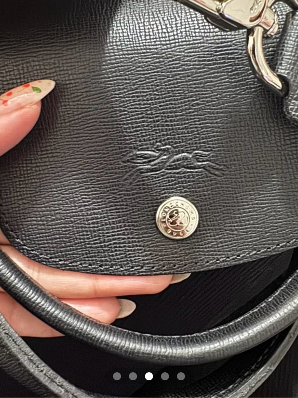 Longchamp Black Textured Leather Satchel with Silver Hardware